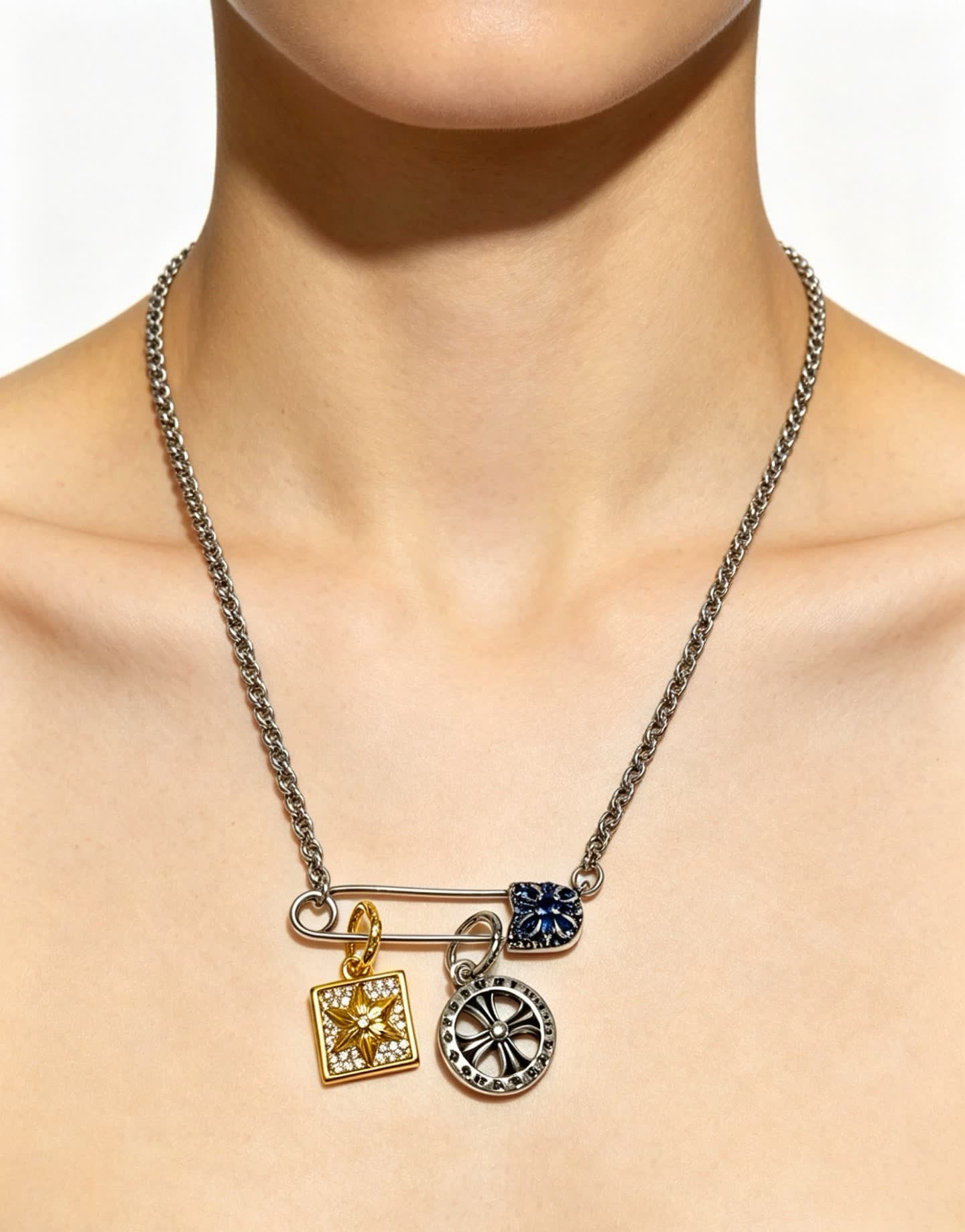 Chrome Hearts Necklace with Square and Round Charms